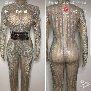 NWOT Silver Rhinestone Crystal Jumpsuit